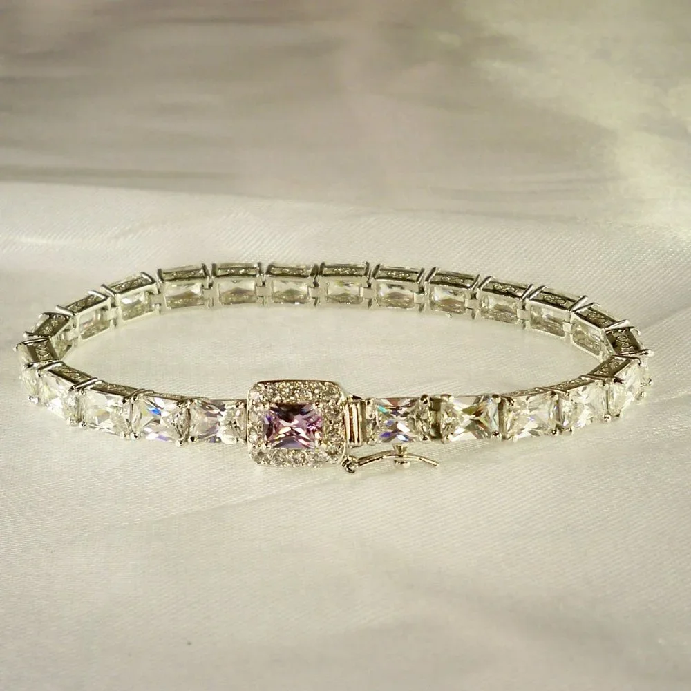 NEW Radiant Cut Purple Cubic Zirconias Silver DESIGNER Bracelet
